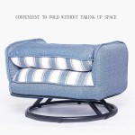 Stripe Folding Convertible Sofa Couch,360° Rotation Lazy Sofa Single Recliner Sleeper Chair Lounge Seating Chaise Furniture with Modern Fabric for Space Home Living Room Balcony,Blue