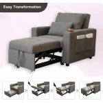 Sturmfei Chair Bed Sleeper，3 in 1 Convertible Chairs into Beds Pull Out Sleeper Chair Futon Chairs That Turn into Beds with 2 Lumbar Pillows Side Pockets and Cup Holders Tufted Fabric Grey