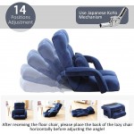 Super Soft Flannelette Chaise Lounge Indoor Foldable Floor Lazy Sofa Bed Chair，5-Position Adjustable Comfy Gaming Recliner Chair with Armrests a Pillow Chaise Couch Living Room 8810 Blue