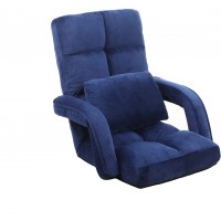 Super Soft Flannelette Chaise Lounge Indoor Foldable Floor Lazy Sofa Bed Chair，5-Position Adjustable Comfy Gaming Recliner Chair with Armrests a Pillow Chaise Couch Living Room 8810 Blue