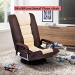 Swivel Chair Comfortable Sofa Chairs Adjustable Height Chaise Lounges Multifunctional Floor Rocker with Padded in Soft Polyester Fiber and Sponge Sleeper Bed Couch for Living Room（Brown & Beige）
