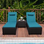 Valita Outdoor PE Wicker Chaise Lounge Set Patio Rattan Adjustable Reclining Lounge Chairs with Cushions and Matching Storage Table,Navy Blue,Peacock Blue