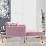 Velvet Chaise Lounge Indoor with 3 Adjustable Angles Accent Comfy 2 in 1 Single Sofa Bed Convertible Tufted Sleeper Lounge Chair with Metal Legs for Living Room Bedroom Pink