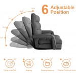 WAYTRIM Indoor Chaise Lounge Sofa Folding Lazy Sofa Floor Chair 6-Position Folding Padded Lounger Bed with Armrests Dark Gray