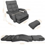 WAYTRIM Indoor Chaise Lounge Sofa Folding Lazy Sofa Floor Chair 6-Position Folding Padded Lounger Bed with Armrests Dark Gray