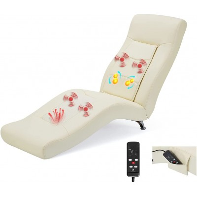YOLENY Massage Chaise Lounge,Electric Recliner Heated Chair,Ergonomic Indoor Chair Modern Long Lounger with 6 Position with Storage Bag for Office or Living Room,PU&Beige