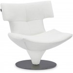 Zuri Furniture Modern Mora Swivel Lounge Chair White Italian Top Grain Leather with Black Titanium Stainless Stee
