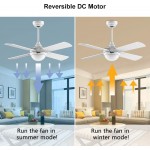 48 Inch DC Motor Modern White Ceiling Fan with Light and Remote Control Dimmable Bright LED Lighting & Ceiling Fan for Bedroom Living Room Dining Room 4 Blade