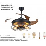 Ceiling Fan with Light Industrial Ceiling Fan Retractable Blades Vintage Cage Chandelier Fan with Remote Control-5 Edison Bulbs Needed Not Included 42 Inch Black Christmas Present