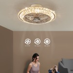 Crystal Ceiling Fan with Light 20" Modern Luxury Invisible Chrome Remote Control LED Dimmable lighting Modes Semi Flush Mount Low Profile Enclosed Blade Mute Fan Lights 3 Wind Speeds Timing