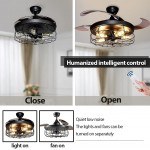 DLLT Ceiling Fan with Lights-42" Industrial Ceiling Fan with Retractable Blades Vintage Cage Ceiling Light Fixture with Remote for Kitchen Dining Room Living Room 5 E26 Bulbs Not Included Black