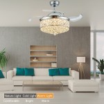 DuMaiWay 42" Chandelier Ceiling Fan Modern Crystal Fandelier Retractable Invisible Blade LED Lighting With with Remote Control For Bedroom Dining Room Living Room 3 Light Change Silver