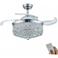 DuMaiWay 42" Chandelier Ceiling Fan Modern Crystal Fandelier Retractable Invisible Blade LED Lighting With with Remote Control For Bedroom Dining Room Living Room 3 Light Change Silver