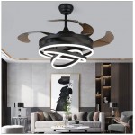 GWDZ 42 Inch Retractable Ceiling Fans Modern LED Semi Flush Fan Light 3 Colors 3 Speed Invisible Blades Silent Smart Fan Suitable for Bedroom Living Room and Dining Room Black