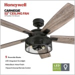 Honeywell Ceiling Fans 50614-01 Carnegie LED Ceiling Fan 52" Indoor Rustic Barnwood Blades Industrial Cage Light Matte Black