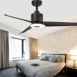 Indoor Ceiling Fan Light Fixtures FINXIN Black Remote LED 52 Ceiling Fans For Bedroom,Living Room,Dining Room Including Motor,3-Blades,Remote Switch Black