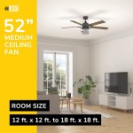 Inlight 52'' Integrated LED Indoor Ceiling Fan with Light Kit and Wall Control Downrod Mount Stain Black Reversible Motor 5 Plywood Blades in Dark Oak Finish IN-0703-2-BK