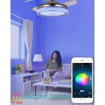 JVUJVCI Retractable Ceiling Fan with Bluetooth Speaker and Light  LED Bluetooth Ceiling Fan Chandelier Speaker with and Remote Control 7 Color Lighting 42 Inch Silver