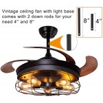 Ohniyou 42'' Industrial Ceiling Fan with Lights Remote Control 5-Light Vintage Flush Mount Ceiling Fans with Lights Farmhouse Low Profile Black Caged Ceiling Fan Light for Kitchen Bedroom Living Room…