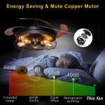 Ohniyou 42'' Industrial Ceiling Fan with Lights Remote Control 5-Light Vintage Flush Mount Ceiling Fans with Lights Farmhouse Low Profile Black Caged Ceiling Fan Light for Kitchen Bedroom Living Room…