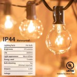 Outdoor String Lights 25 Feet G40 Globe Patio Lights with 27 Edison Glass Bulbs2 Spare Waterproof Connectable Hanging Light for Backyard Porch Balcony Party Decor E12 Socket Base,Black