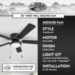 Portage Bay 50251 Hugger 52" Matte Black West Hill Ceiling Fan with Bowl Light Kit