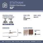 Prominence Home 51019 Statham Modern Farmhouse Ceiling Fan 52" Brushed Nickel