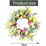 20" Artificial Daisy Flower Wreath Floral Front Door Wreath with Vibrant Silk Flowers and Eucalyptus Leaves for Home Decoration
