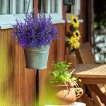 9 Bundles Artificial Lavender Flowers UV Resistant Plastic Fake Plants Flowers for Indoor Outdoor Home Garden Window Box Wedding Party Decor