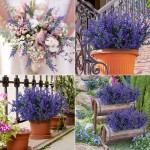 9 Bundles Artificial Lavender Flowers UV Resistant Plastic Fake Plants Flowers for Indoor Outdoor Home Garden Window Box Wedding Party Decor
