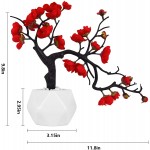 Artflower Plum Blossom Artificial Silk Flowers 2 Pack Simulation Flower with Ceramic Vase Fake Plant Potted Arrangement for Home Wedding Office DIY Living Room Party Garden Decoration Red Color