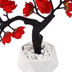 Artflower Plum Blossom Artificial Silk Flowers 2 Pack Simulation Flower with Ceramic Vase Fake Plant Potted Arrangement for Home Wedding Office DIY Living Room Party Garden Decoration Red Color