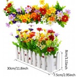 Artificial Flower Plants Mixed Color Daisies in Picket Fence Pot for Indoor Office Wedding Home Decor 2 Sets