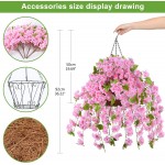Artificial Flowers Hanging Basket with Peach Blossom Silk Vine Flowers for Outdoor Indoor Artificial Hanging Plant in Basket Ivy Basket Artificial Hanging Plant for Patio Lawn Garden Decor Pink