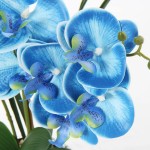 Artificial Orchids Flowers 20'' Blue Fake Flowers Arrangement Faux Orchid Plant with Silver Vase Phalaenopsis Orchid for Home Party Bathroom Table Living Room Office Kitchen Desk Decor