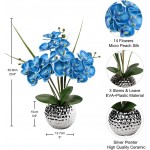 Artificial Orchids Flowers 20'' Blue Fake Flowers Arrangement Faux Orchid Plant with Silver Vase Phalaenopsis Orchid for Home Party Bathroom Table Living Room Office Kitchen Desk Decor