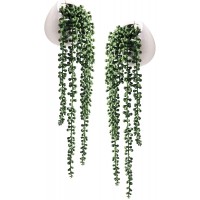 Artificial Succulents Hanging Plants Fake String of Pearls Plants in White Ceramic Set of 2