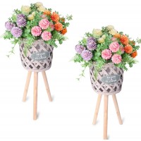 Blingstar Artificial Flowers Tall Floor Fake Plants 2 Pack Plastic Chrysanthemum with Rattan Baskets Large Faux Potted Plants for House Office Room Party Indoor Decor Installation Size: 9x9x23.6In