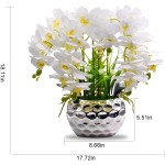Faux Orchid Artificial Flowers with Silver Ceramic Vase Artificial Plants for Home Table Decor Indoor