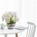 Faux Orchid Artificial Flowers with Silver Ceramic Vase Artificial Plants for Home Table Decor Indoor