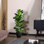 Ferrgoal Artificial Fiddle Leaf Fig Plants 49 Inch Fake Ficus Lyrata Tree with 44 Leaves in Pot and Woven Seagrass Belly Basket Perfect Faux Plant for Home Indoor Outdoor Office Modern Decor Green