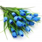 Guagb 8 Bundles Outdoor Artificial Tulips Fake Flowers UV Resistant Faux Plastic Greenery Shrubs Plants for Home Outside Garden Porch Window Farmhouse Decor Blue