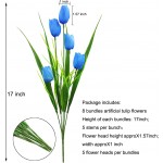 Guagb 8 Bundles Outdoor Artificial Tulips Fake Flowers UV Resistant Faux Plastic Greenery Shrubs Plants for Home Outside Garden Porch Window Farmhouse Decor Blue