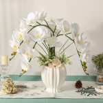 LESING Artificial Flowers Ochids Plants Fake Orchid in Pot Artificial Flowers with Vase Orquidea Faux Orchid for Home Indoor Decoration Style 3,White Vase