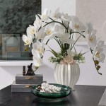 LESING Artificial Flowers Ochids Plants Fake Orchid in Pot Artificial Flowers with Vase Orquidea Faux Orchid for Home Indoor Decoration Style 3,White Vase