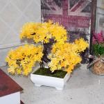 LYSTAR Artificial Flower Cloud Pine Bonsai for Indoor Outdoor Potted Plants Yellow