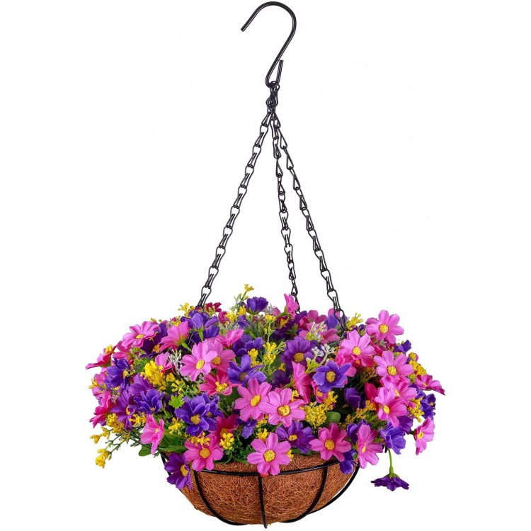 Mixiflor Artificial Hanging Flowers in Basket Basket with Artificial Daisy Flowers Hanging Plant for The Decoration of Courtyard Outdoors and Indoors Purple