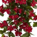 Nearly Natural 28” Bougainvillea Hanging Bush Artificial Set of 2 UV Resistant Indoor Outdoor Silk Plants Red