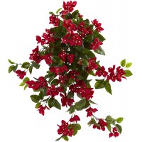 Nearly Natural 28” Bougainvillea Hanging Bush Artificial Set of 2 UV Resistant Indoor Outdoor Silk Plants Red