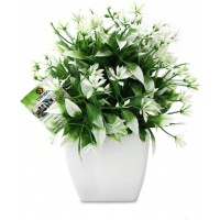 OFFIDIX Artificial Plants,Mini Artifical Flower with Plastic White Square Pots Office Plant Topiary Shrubs Fake Plants for Bathroom,House Decorations